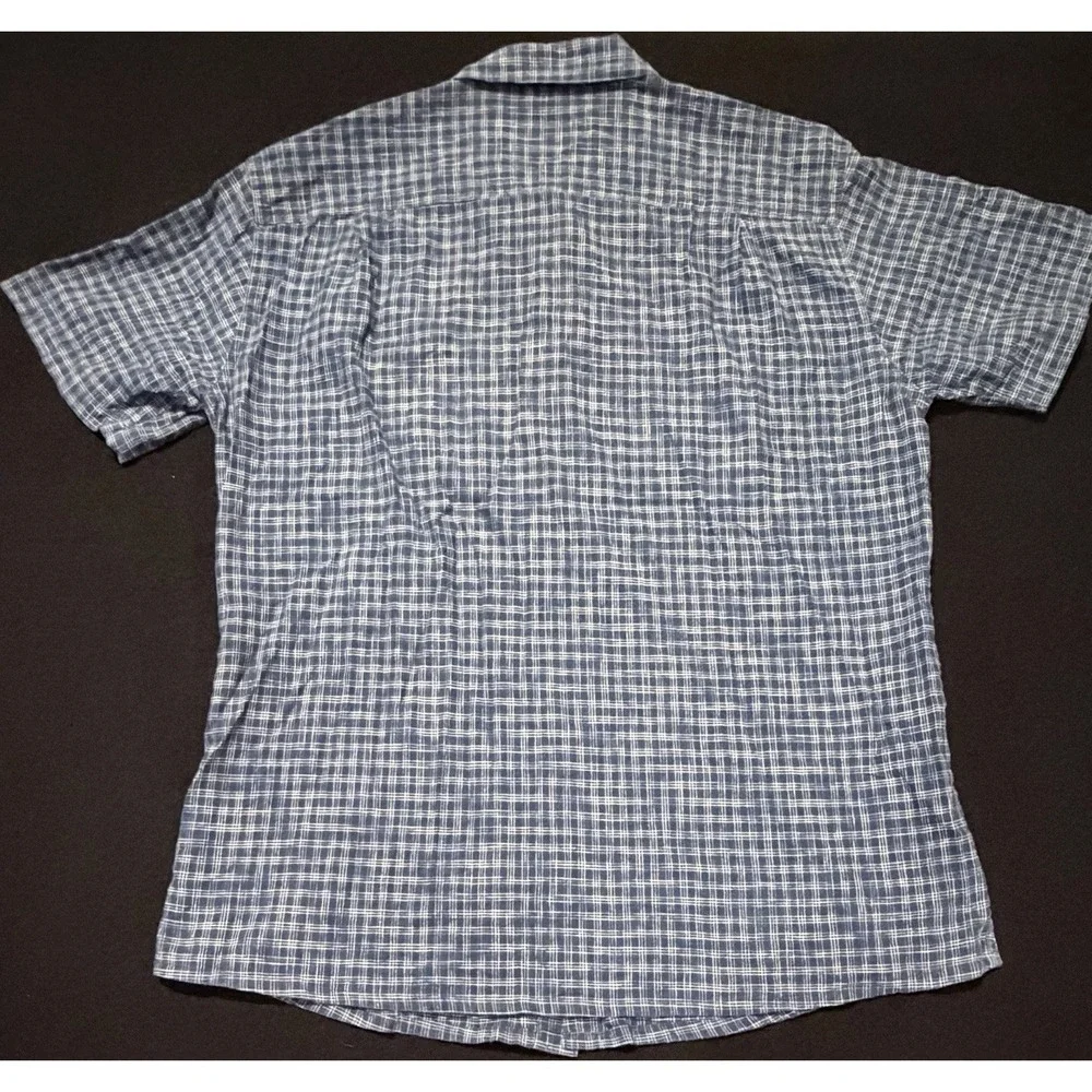 Patagonia Blue White Checkered Plaid Hemp Blend Button Up Pocket Mens Large - Picture 6 of 6